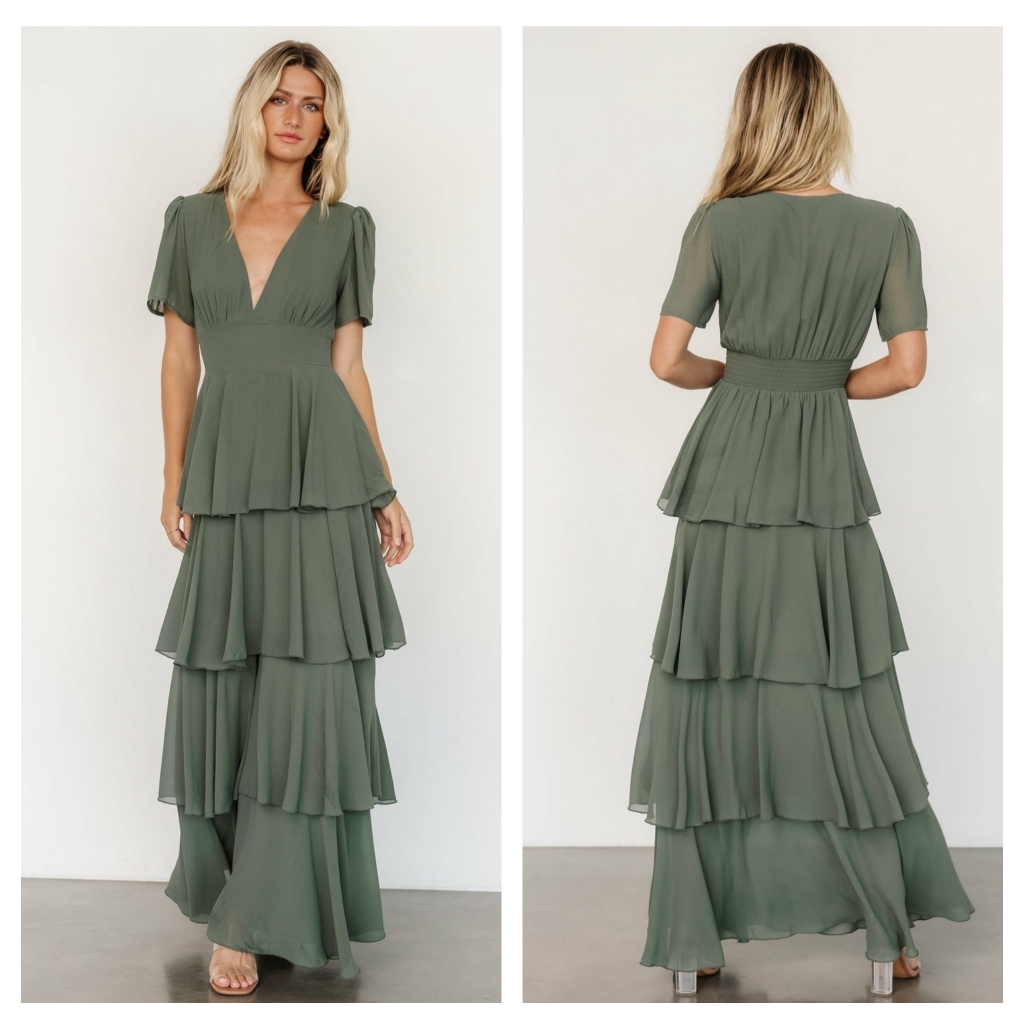 Baltic Born Montaigne Ruffle Maxi Dress Short Sleeve Worn Once